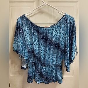 LUX batwing blue cascade hearts top size small